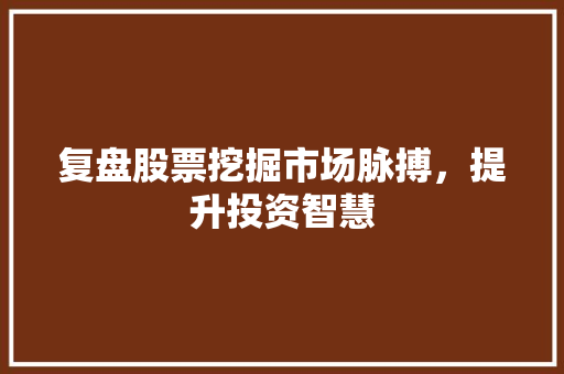 复盘股票挖掘市场脉搏,提升投资智慧 复盘股票挖掘市场脉搏,提升投资智慧
