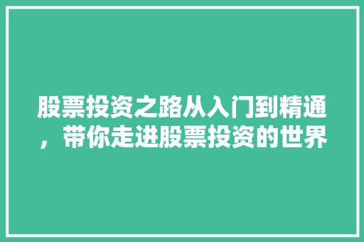 股票投资之路从入门到精通,带你走进股票投资的世界 股票投资之路从入门到精通,带你走进股票投资的世界