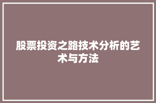 股票投资之路技术分析的艺术与方法 股票投资之路技术分析的艺术与方法