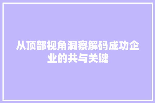 从顶部视角洞察解码成功企业的共与关键 从顶部视角洞察解码成功企业的共与关键