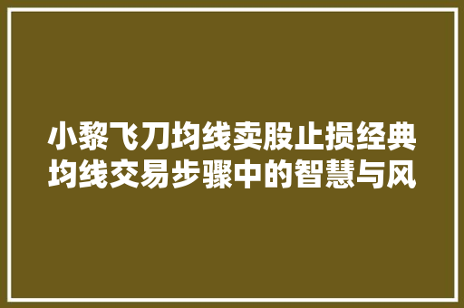 小黎飞刀均线卖股止损经典均线交易步骤中的智慧与风险 小黎飞刀均线卖股止损经典均线交易步骤中的智慧与风险