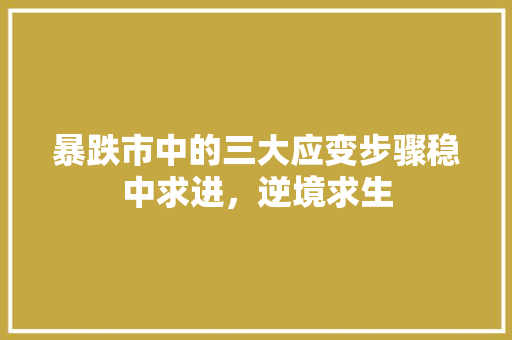 暴跌市中的三大应变步骤稳中求进,逆境求生 暴跌市中的三大应变步骤稳中求进,逆境求生
