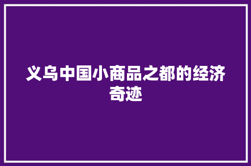 义乌中国小商品之都的经济奇迹 义乌中国小商品之都的经济奇迹