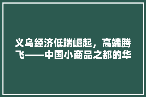 义乌经济低端崛起,高端腾飞——中国小商品之都的华丽蜕变 义乌经济低端崛起,高端腾飞——中国小商品之都的华丽蜕变