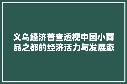 义乌经济普查透视中国小商品之都的经济活力与发展态势 义乌经济普查透视中国小商品之都的经济活力与发展态势