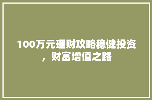 100万元理财攻略稳健投资,财富增值之路 100万元理财攻略稳健投资,财富增值之路
