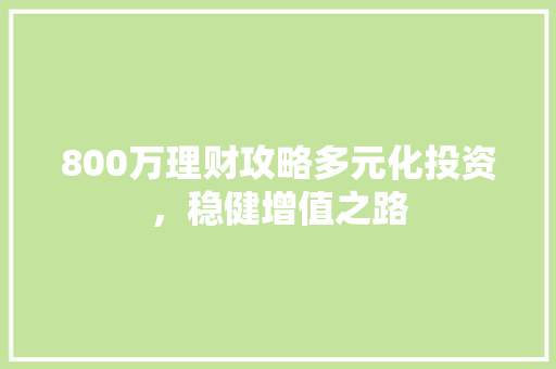 800万理财攻略多元化投资,稳健增值之路 800万理财攻略多元化投资,稳健增值之路