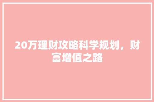 20万理财攻略科学规划，财富增值之路