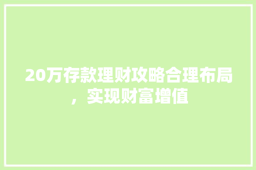 20万存款理财攻略合理布局,实现财富增值 20万存款理财攻略合理布局,实现财富增值
