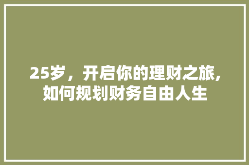 25岁,开启你的理财之旅,如何规划财务自由人生 25岁,开启你的理财之旅,如何规划财务自由人生