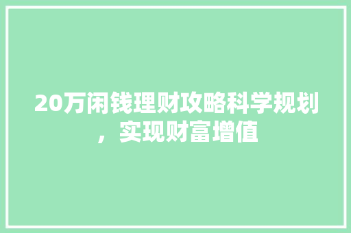 20万闲钱理财攻略科学规划，实现财富增值