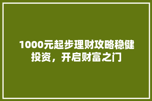 1000元起步理财攻略稳健投资，开启财富之门
