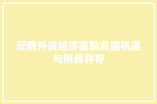云南外资经济蓬勃发展机遇与挑战并存 云南外资经济蓬勃发展机遇与挑战并存