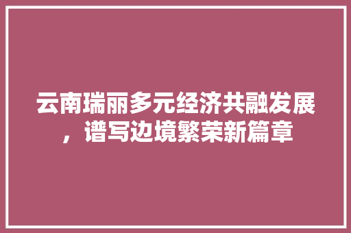 云南瑞丽多元经济共融发展,谱写边境繁荣新篇章 云南瑞丽多元经济共融发展,谱写边境繁荣新篇章