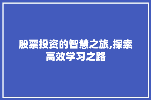 股票投资的智慧之旅,探索高效学习之路 股票投资的智慧之旅,探索高效学习之路