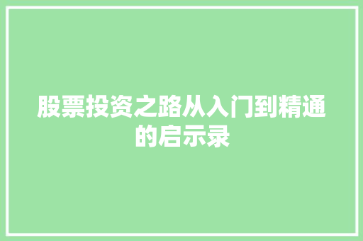 股票投资之路从入门到精通的启示录 股票投资之路从入门到精通的启示录