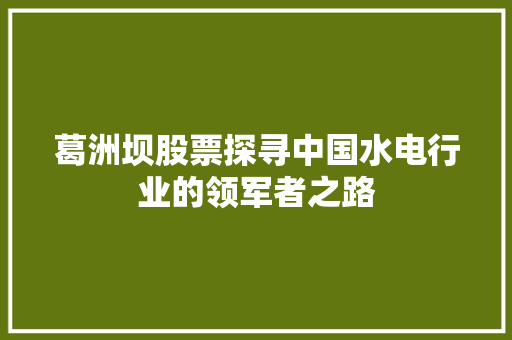 葛洲坝股票探寻中国水电行业的领军者之路 葛洲坝股票探寻中国水电行业的领军者之路