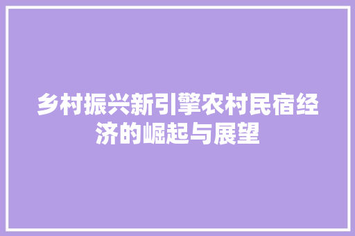 乡村振兴新引擎农村民宿经济的崛起与展望