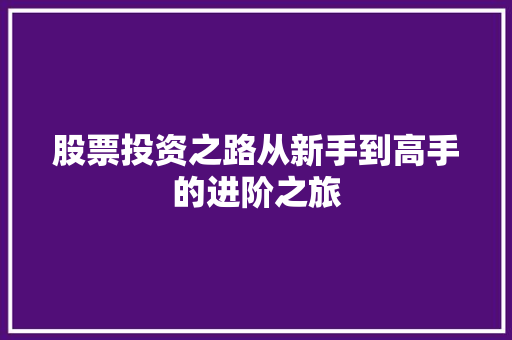 股票投资之路从新手到高手的进阶之旅 股票投资之路从新手到高手的进阶之旅