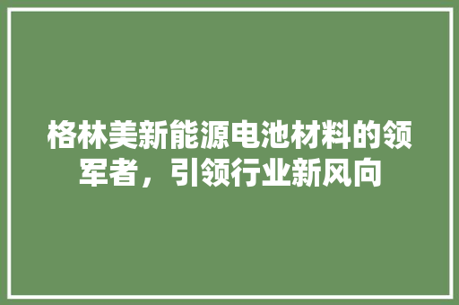 格林美新能源电池材料的领军者,引领行业新风向 格林美新能源电池材料的领军者,引领行业新风向