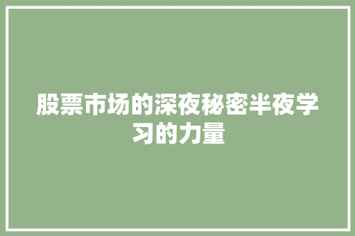 股票市场的深夜秘密半夜学习的力量 股票市场的深夜秘密半夜学习的力量