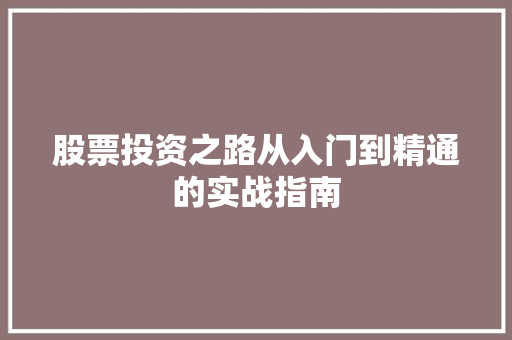 股票投资之路从入门到精通的实战指南 股票投资之路从入门到精通的实战指南