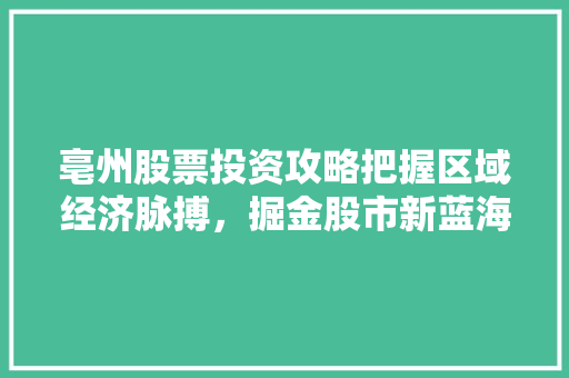 亳州股票投资攻略把握区域经济脉搏,掘金股市新蓝海 亳州股票投资攻略把握区域经济脉搏,掘金股市新蓝海