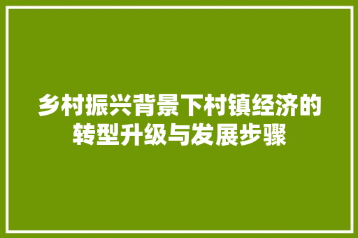乡村振兴背景下村镇经济的转型升级与发展步骤 乡村振兴背景下村镇经济的转型升级与发展步骤