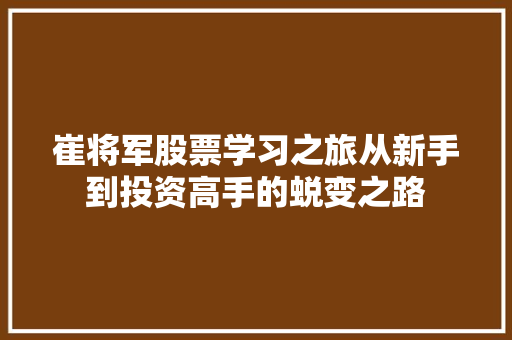 崔将军股票学习之旅从新手到投资高手的蜕变之路 崔将军股票学习之旅从新手到投资高手的蜕变之路
