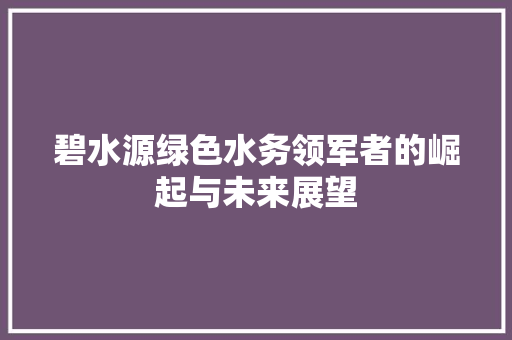 碧水源绿色水务领军者的崛起与未来展望 碧水源绿色水务领军者的崛起与未来展望