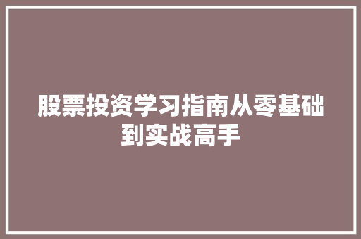 股票投资学习指南从零基础到实战高手