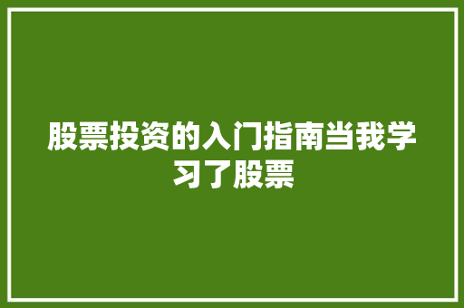 股票投资的入门指南当我学习了股票 股票投资的入门指南当我学习了股票