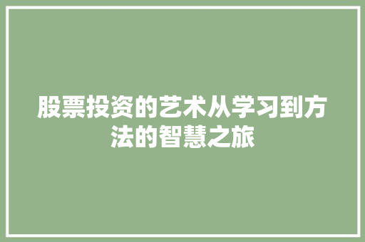 股票投资的艺术从学习到方法的智慧之旅