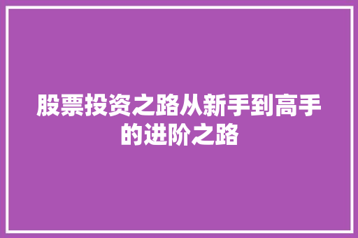 股票投资之路从新手到高手的进阶之路 股票投资之路从新手到高手的进阶之路