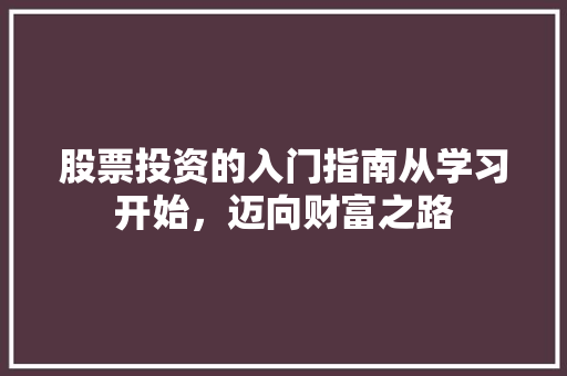 股票投资的入门指南从学习开始,迈向财富之路 股票投资的入门指南从学习开始,迈向财富之路