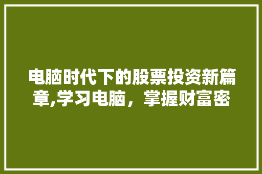 电脑时代下的股票投资新篇章,学习电脑,掌握财富密码 电脑时代下的股票投资新篇章,学习电脑,掌握财富密码