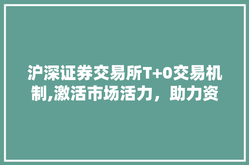 沪深证券交易所T+0交易机制,激活市场活力,助力资本市场高质量发展 沪深证券交易所T+0交易机制,激活市场活力,助力资本市场高质量发展