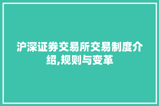 沪深证券交易所交易制度介绍,规则与变革 沪深证券交易所交易制度介绍,规则与变革