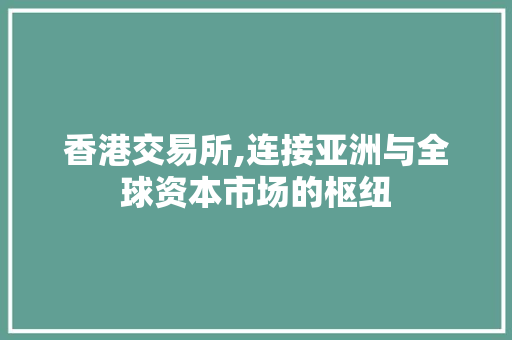 香港交易所,连接亚洲与全球资本市场的枢纽 香港交易所,连接亚洲与全球资本市场的枢纽