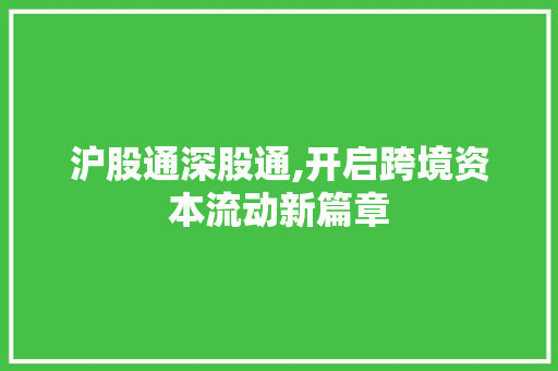 沪股通深股通,开启跨境资本流动新篇章 沪股通深股通,开启跨境资本流动新篇章