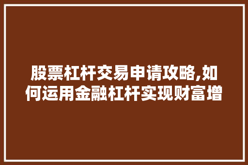 股票杠杆交易申请攻略,如何运用金融杠杆实现财富增值