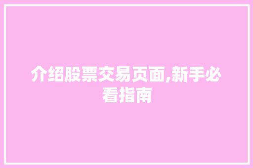 介绍股票交易页面,新手必看指南 介绍股票交易页面,新手必看指南