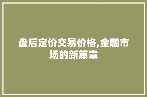 盘后定价交易价格,金融市场的新篇章 盘后定价交易价格,金融市场的新篇章