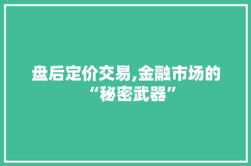 盘后定价交易,金融市场的“秘密武器” 盘后定价交易,金融市场的“秘密武器”