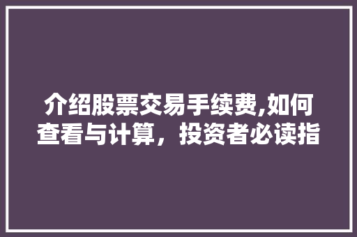 介绍股票交易手续费,如何查看与计算,投资者必读指南 介绍股票交易手续费,如何查看与计算,投资者必读指南