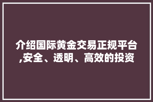 介绍国际黄金交易正规平台,安全、透明、高效的投资之路 介绍国际黄金交易正规平台,安全、透明、高效的投资之路