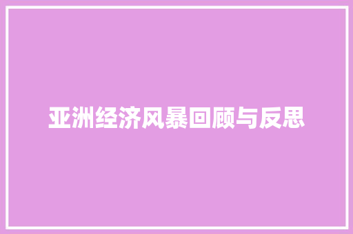 亚洲经济风暴回顾与反思 亚洲经济风暴回顾与反思