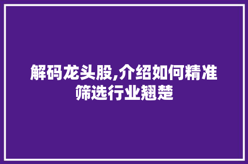 解码龙头股,介绍如何精准筛选行业翘楚 解码龙头股,介绍如何精准筛选行业翘楚