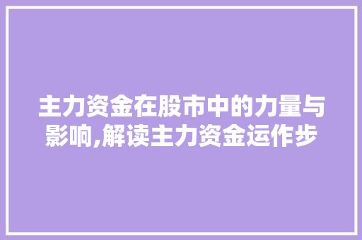 主力资金在股市中的力量与影响,解读主力资金运作步骤