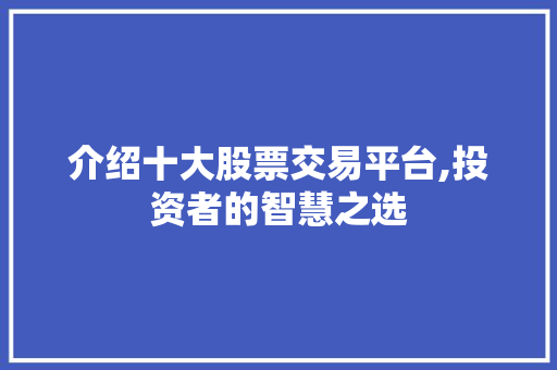 介绍十大股票交易平台,投资者的智慧之选 介绍十大股票交易平台,投资者的智慧之选